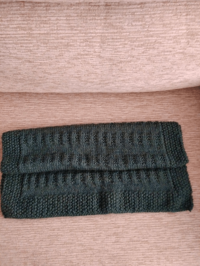 Green Hand Knitted Blanket in Garter Rib and Stocking Stitch Pattern