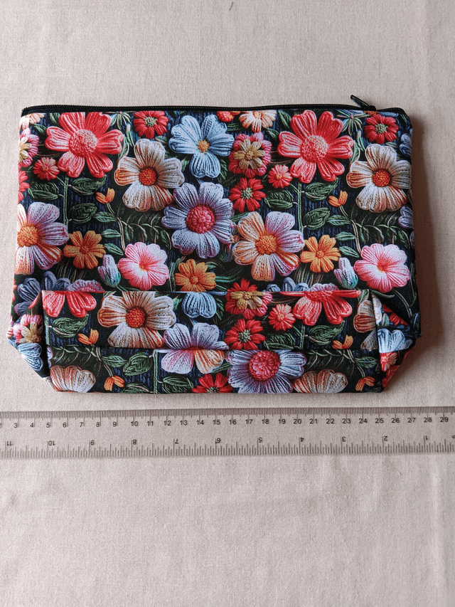 Box/Wash/Cosmetic Bag Little Johnny 3D Flowers Cotton Fabric with Black Waterproof Lining