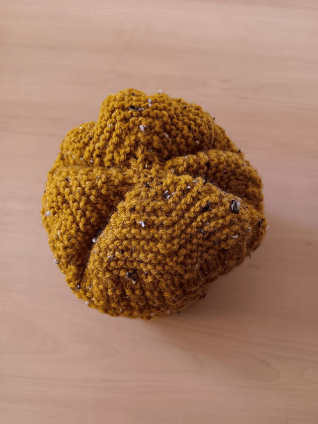 Ladies Mustard Fleck Hat hand knitted in Aran Yarn