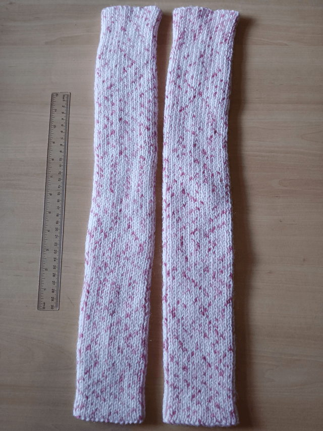 Pair of Leg Warmers, Pale pink yarn with pastel and cerise pink flecks