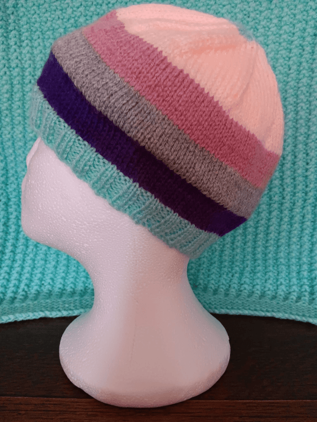 Striped Ladies Beanie Hat (3)