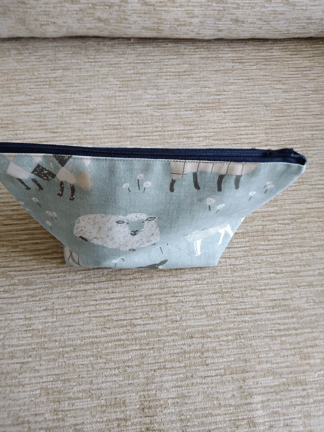 Box/Wash/Cosmetic Baa Baa Duck Egg Cotton Fabric with Navy Waterproof Lining