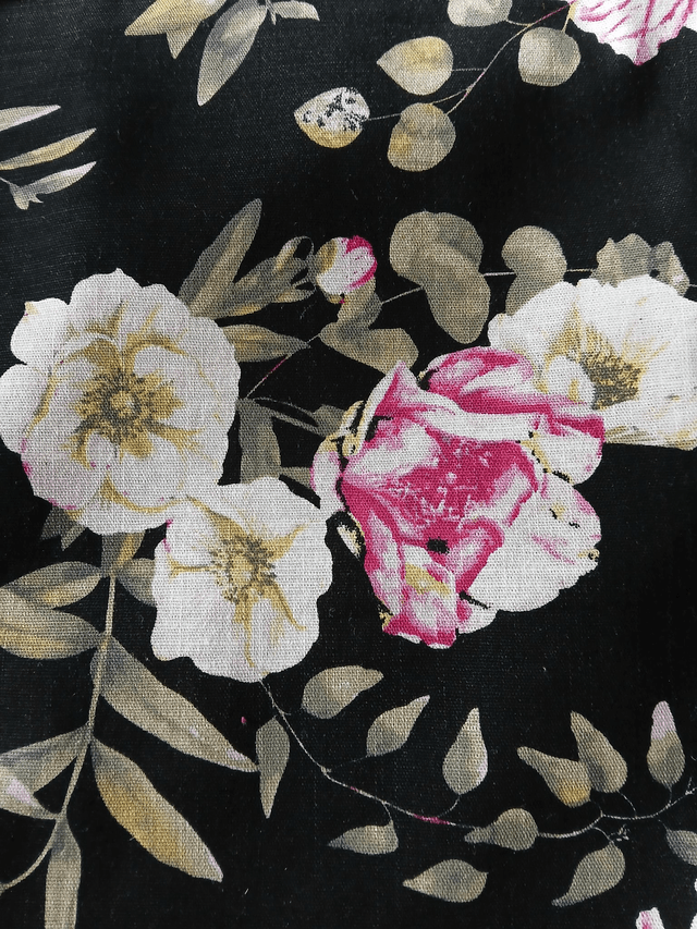 Fully lined Tote Bag Black Cotton Print fabric with roses
