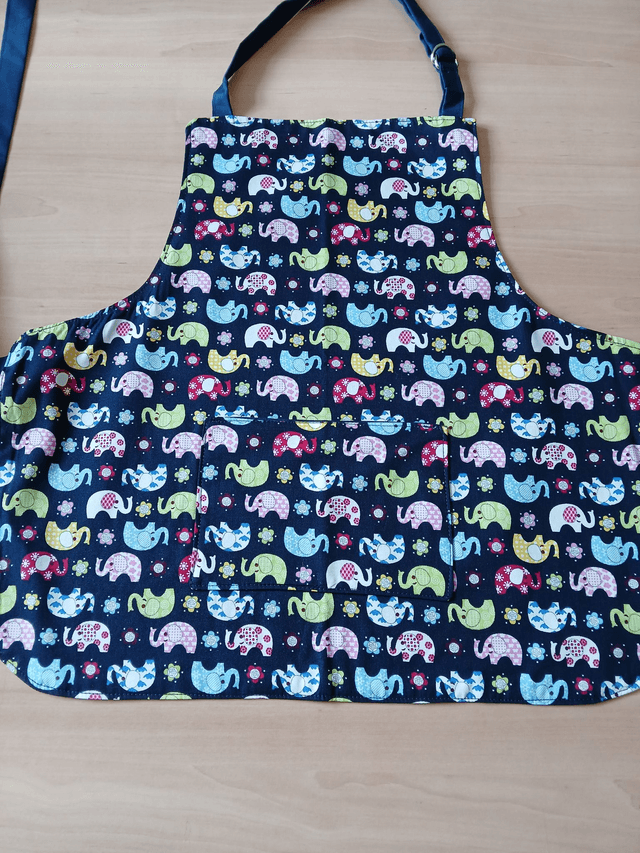 Child&#039;s Navy Elephant Print Apron: Fully Lined with Pocket